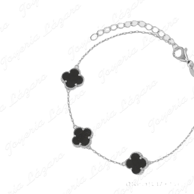 PULSERA PLATA 3 TREBOOLES EN NEGRO                                                                  