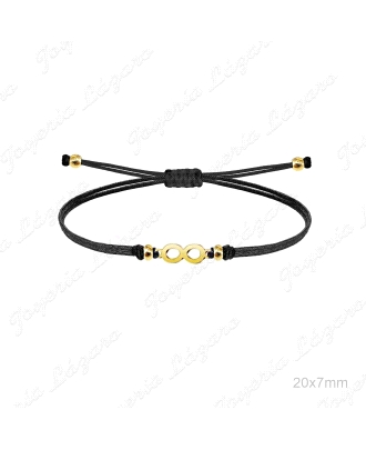 PULSERA ACERO DORADO HILO NEGRO CON INFINITO                                                        