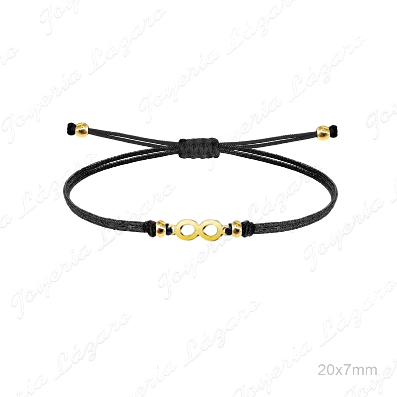 PULSERA ACERO DORADO HILO NEGRO CON INFINITO                                                        