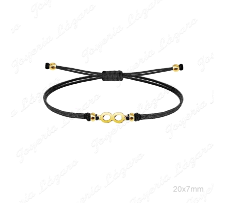 PULSERA ACERO DORADO HILO NEGRO CON INFINITO
