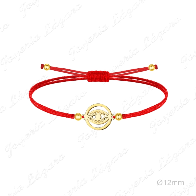 PULSERA ACERO DORADO HILO ROJO OJO TURCO                                                            