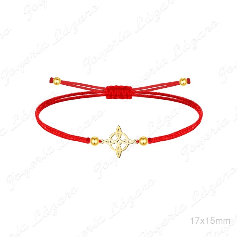 PULSERA ACERO HILO ROJO NUDO DE BRUJAS DORADO                                                       