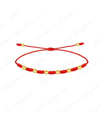 PULSERA ACERO HILO ROJO BOLITAS DORADAS                                                             