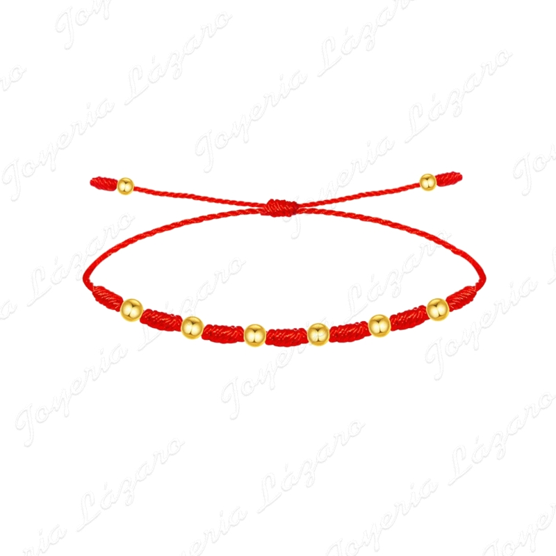 PULSERA ACERO HILO ROJO BOLITAS DORADAS                                                             