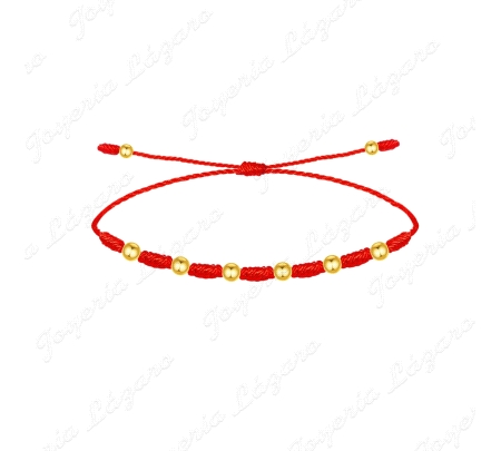 PULSERA ACERO HILO ROJO BOLITAS DORADAS
