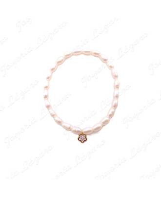 PULSERA ORO 18 KTS SILICONA PERLAS+FLOR                                                             