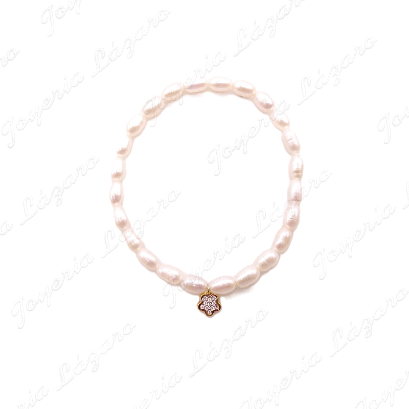 PULSERA ORO 18 KTS SILICONA PERLAS+FLOR                                                             