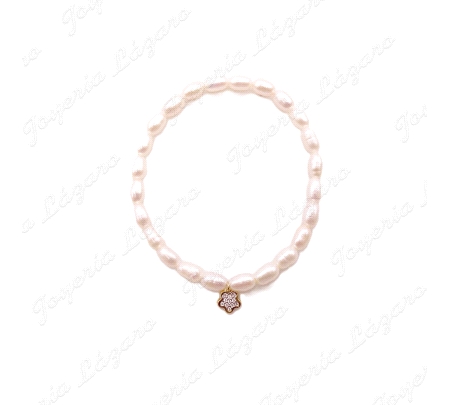 PULSERA ORO 18 KTS SILICONA PERLAS+FLOR