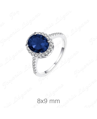 SORTIJA PLATA  CIRCONITAS + PIEDRA AZUL ZAFIRO GARRAS OVALADA