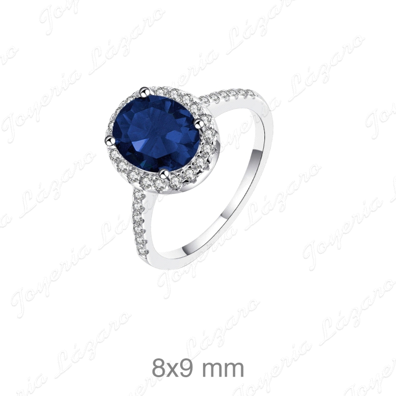 SORTIJA PLATA  CIRCONITAS + PIEDRA AZUL ZAFIRO GARRAS OVALADA