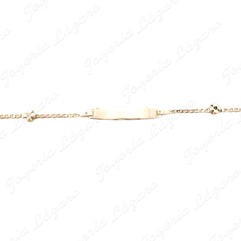 ESCLAVA NIÑ@ ORO 18KT OCASION 14.5MM 2 TREBOLES CORREDERA PLACA OVAL                                