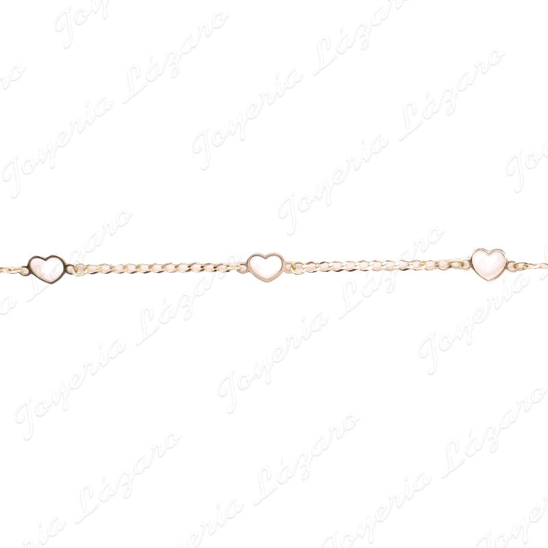 PULSERA NIÑA 14CM ORO 18 KTS CORAZONES CALADOS                                                      