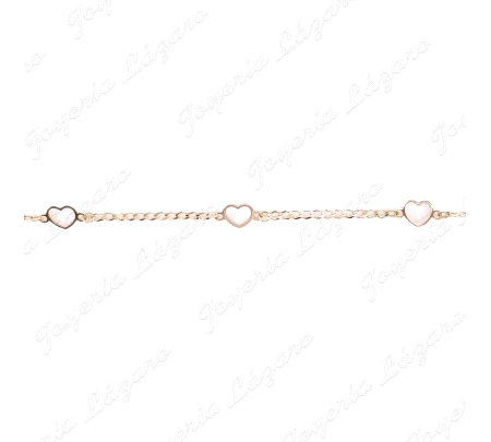 PULSERA NIÑA 14CM ORO 18 KTS CORAZONES CALADOS