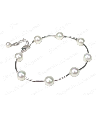 PULSERA PLATA/PERLA ORQUIDEA SEMIRIGIDA 8 BPERLAS BOLA                                              