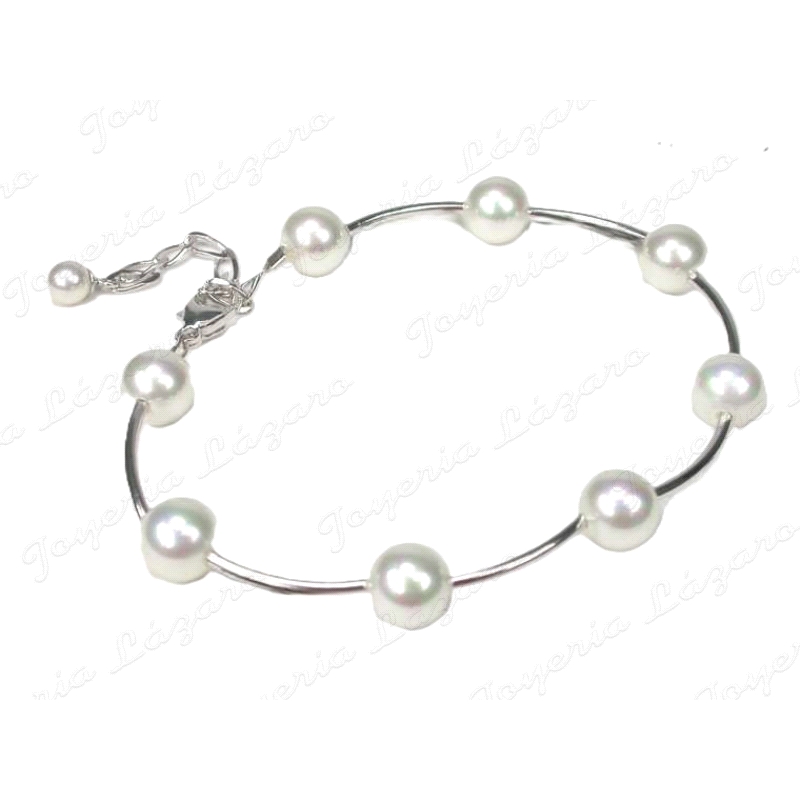 PULSERA PLATA/PERLA ORQUIDEA SEMIRIGIDA 8 BPERLAS BOLA                                              