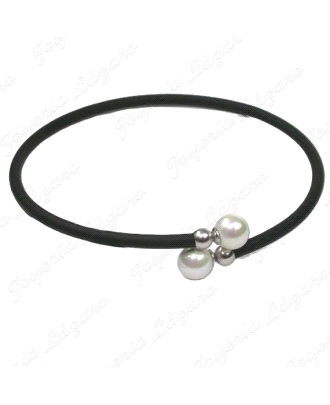 PULSERA PLATA/PERLA ORQUIDEA CAUCHO 2PERLAS BOLAS                                                   
