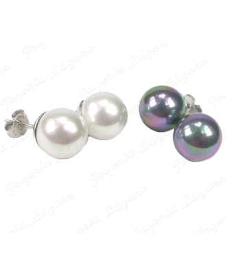 PEND. PLATA/PERLA ORQUIDEA PERLA BOLA12MM 1PAR BLANCO+1PAR COLOR TAHI                               