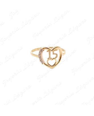 SORTIJA ORO 18 KTS CORAZON+Nº 15 CUMPLEAÑOS