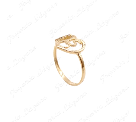 SORTIJA ORO 18 KTS CORAZON+Nº 15 CUMPLEAÑOS