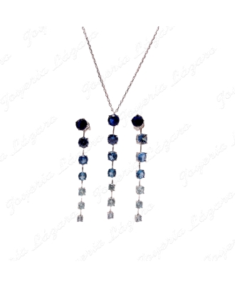 JUEGOS PLATA GARGANTILLA + PENDTES, CIRCONITAS 4 GARRAS AZUL/CELESTE