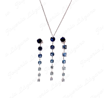 JUEGOS PLATA GARGANTILLA + PENDTES, CIRCONITAS 4 GARRAS AZUL/CELESTE