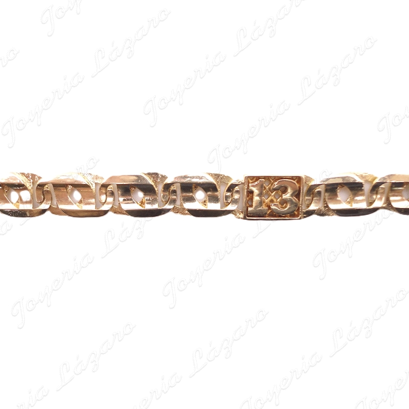 PULSERA ORO 18KT SEMINUEVO ESLAB. DOBLE ACANALADO 9MM+Nº 13                                         