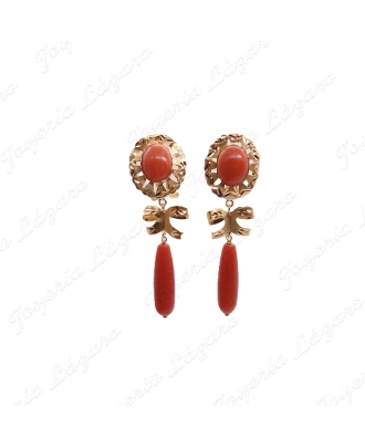 PEND. CORAL ORO 18KT SEMINUEVO CABUJON+LAZO+CHUPON  5CM                                             