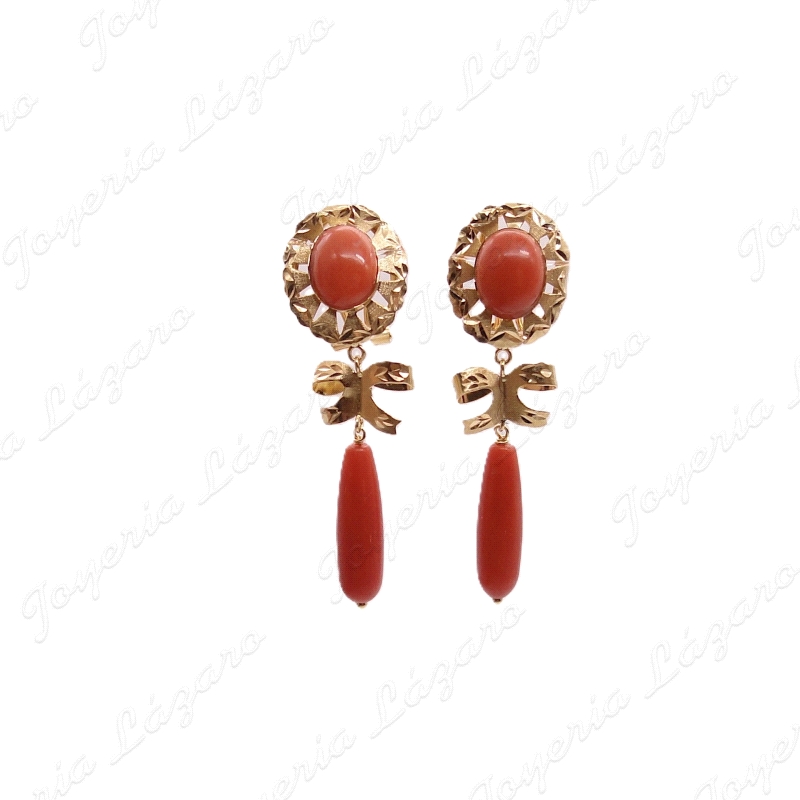 PEND. CORAL ORO 18KT SEMINUEVO CABUJON+LAZO+CHUPON  5CM                                             