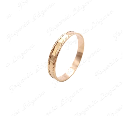 ALIANZA ORO 18KT OCASION 4MM ARISTAS CENTRO+TRENZADO FILOS