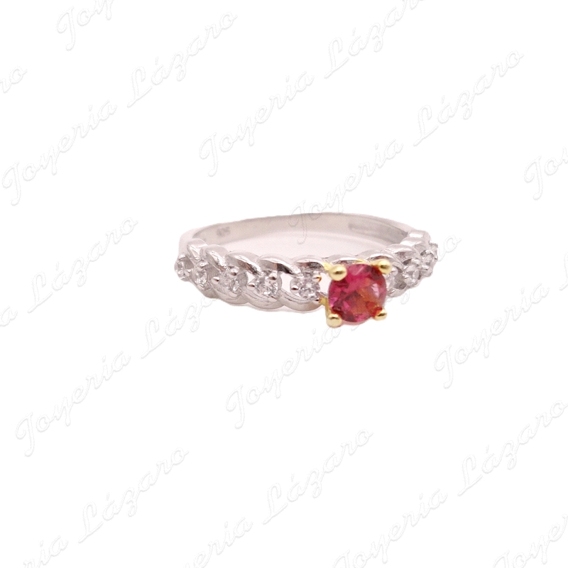 SORTIJA PLATA SOLITARIO CIRCONITAS, GARRAS ORO P. ROJA                                              