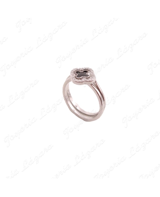 SORTIJA PLATA DOBLE, TREBOL SUERTE NEGO QUE ENCAJA EN CALADO CIRCO    