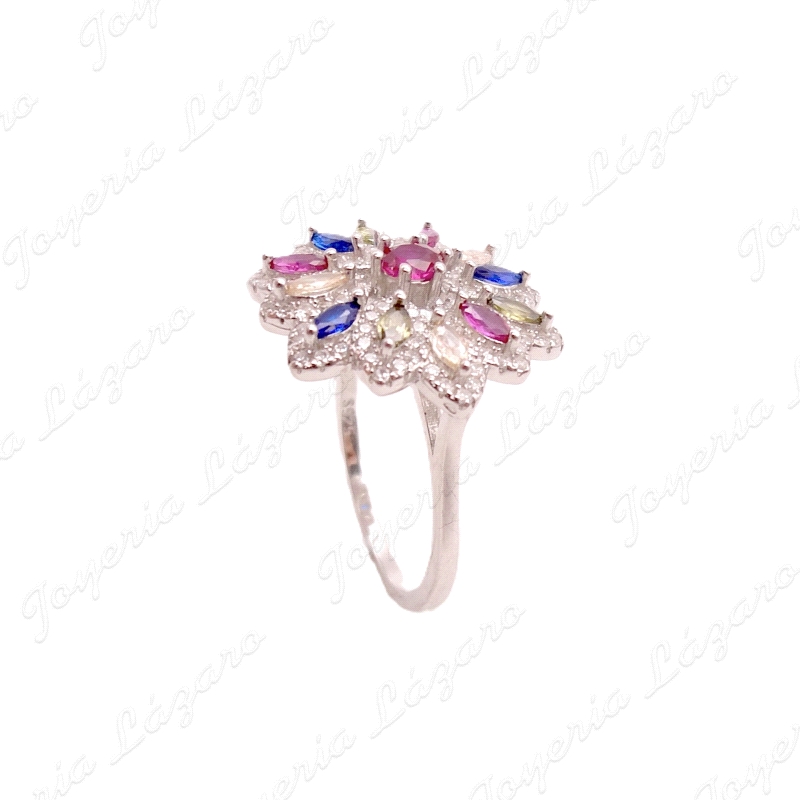 SORTIJA PLATAFLOR ROSETON CIRCONITAS COLORES                                                        