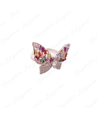 SORTIJA PLATA MARIPOSA CIRCONITAS MULTICOLOR BAGUETTE
