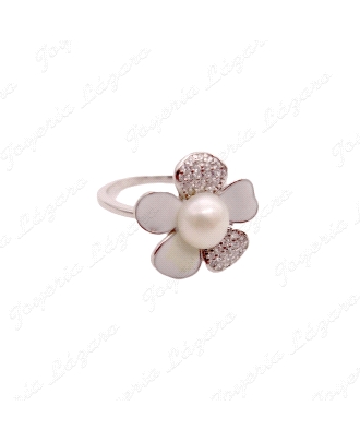 SORTIJA PLATA MARGARITA PERLA Y PETALOS NACAR                                                       