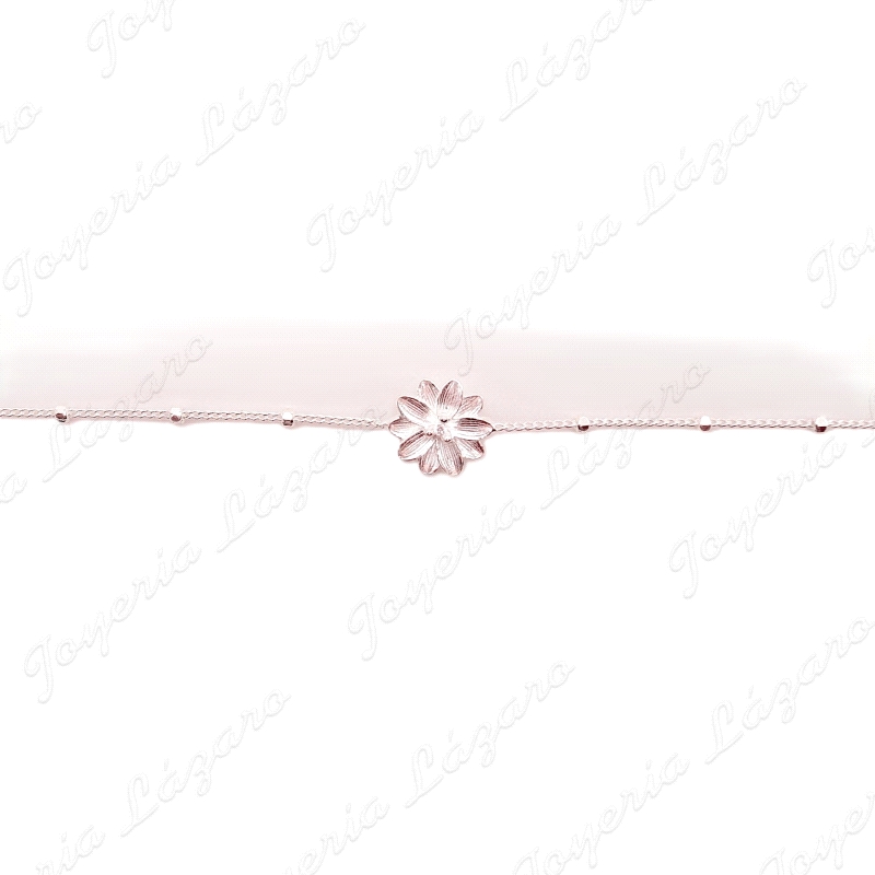 PULSERA PLATA  MOTIVO FLOR MATE , CADENA BOLITAS                                                    