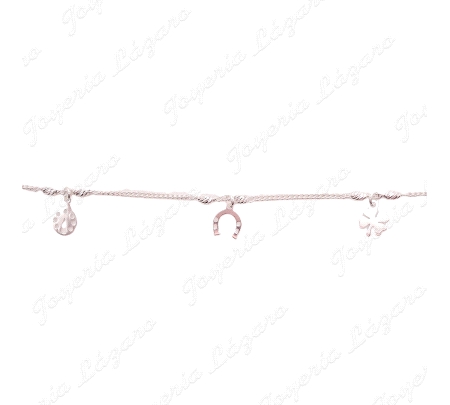 PULSERA PLATA FETICHES SUERTE: TREBOL, HERRADURA Y MARIQUITA