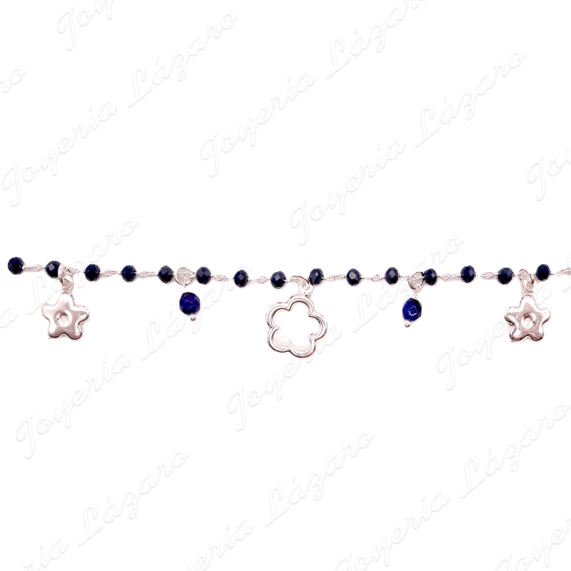 PULSERA PLATA BOLAS OIX+DOS FLORES LISAS FETICHE Y UNA CALADA GRANDE                                