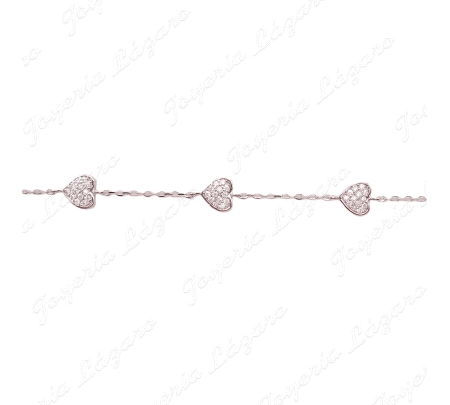 PULSERA PLATA CORAZONES MICROCIRCO
