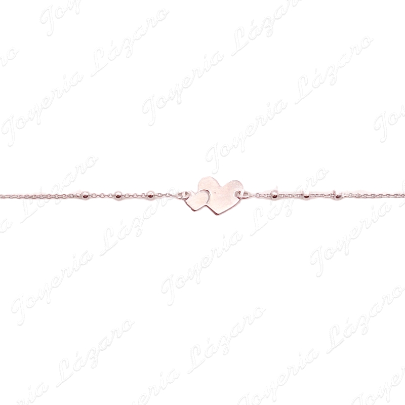 PULSERA PLATA BOLITAS+CORAZON Y OTRO PEQUEÑO SUPERPUESTO                                            