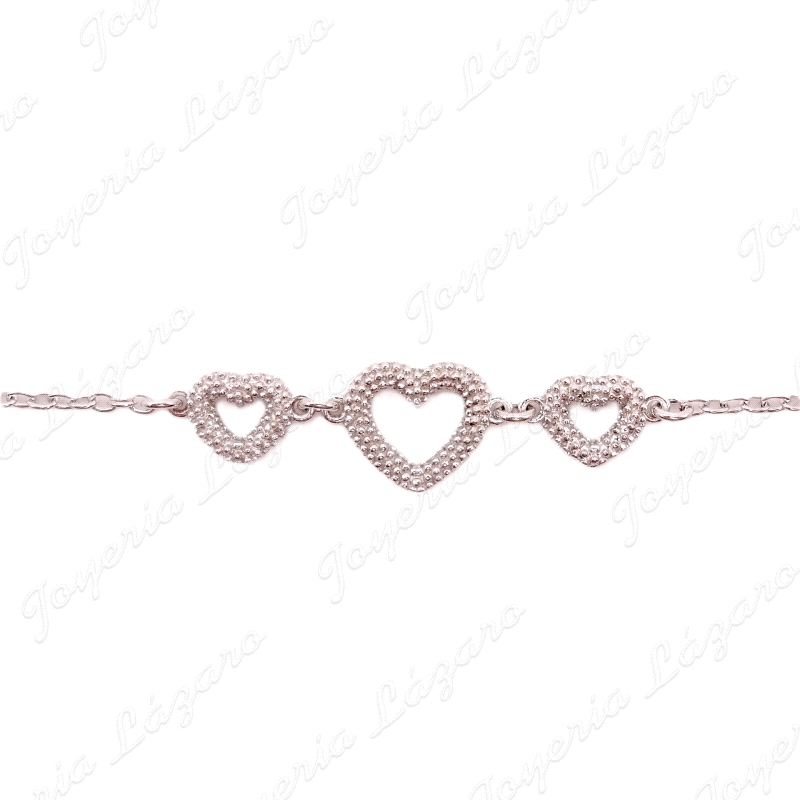 PULSERA PLATA CORAZON CENTRO+DOS PEQUEÑOS GRANO                                                     