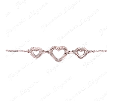 PULSERA PLATA CORAZON CENTRO+DOS PEQUEÑOS GRANO
