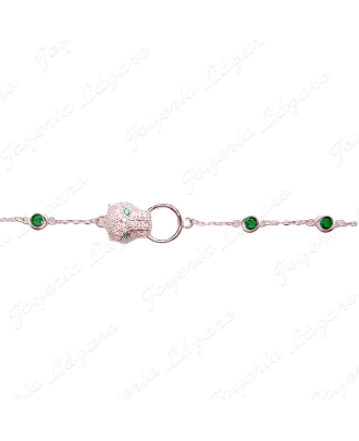 PULSERA PLATA JAGUAR OJOS VERDES+CIRCOS ESMERALDA BOCEL                                             