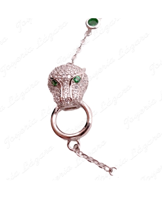 PULSERA PLATA JAGUAR OJOS VERDES+CIRCOS ESMERALDA BOCEL