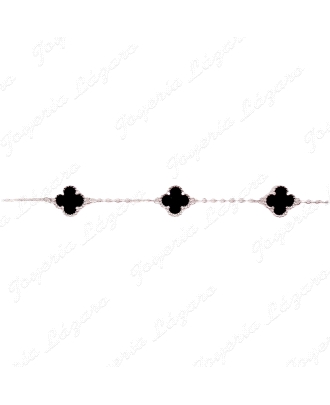 PULSERA PLATA TRÉBOL SUERTE NEGRO TIPO V. C.                                                        