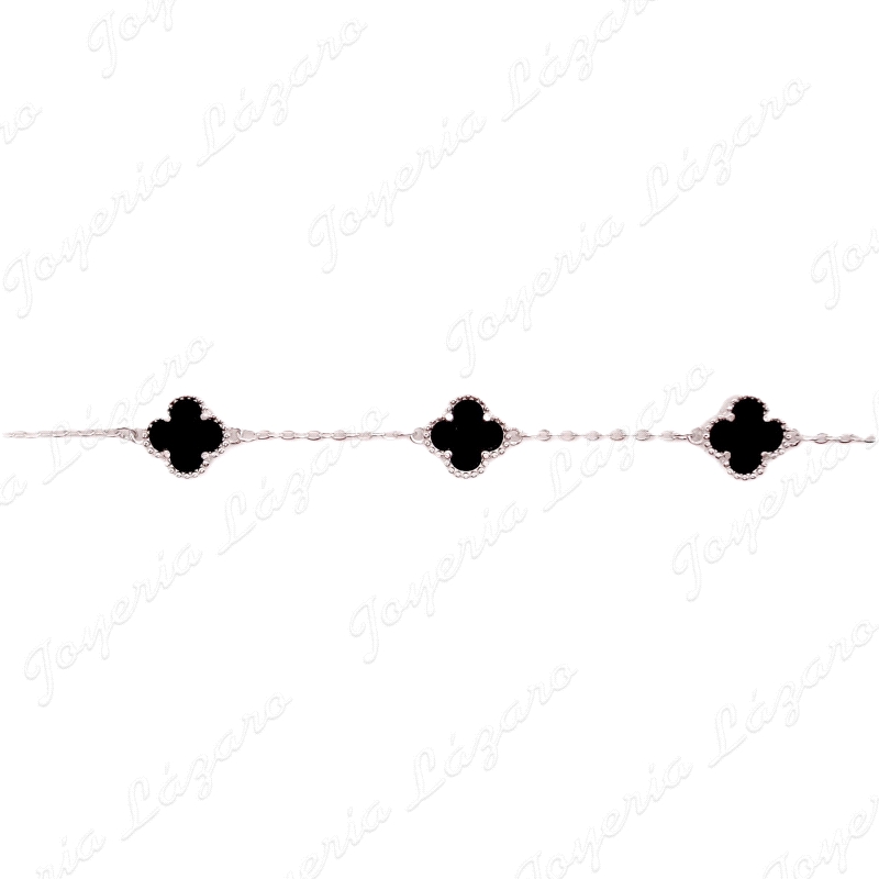 PULSERA PLATA TRÉBOL SUERTE NEGRO TIPO V. C.                                                        