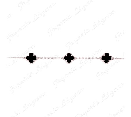 PULSERA PLATA TRÉBOL SUERTE NEGRO TIPO V. C.