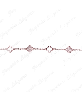 PULSERA PLATA TREBOL CIRCONITAS+TREBOL CALADO ENTRE PIEZAS                                          