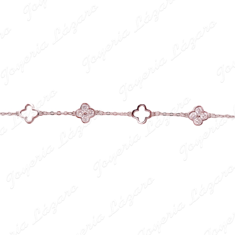 PULSERA PLATA TREBOL CIRCONITAS+TREBOL CALADO ENTRE PIEZAS                                          