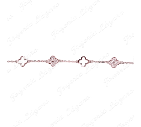PULSERA PLATA TREBOL CIRCONITAS+TREBOL CALADO ENTRE PIEZAS