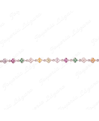 PULSERA PLATA FLORES CIRCONITAS MULTICOLOR                                                          